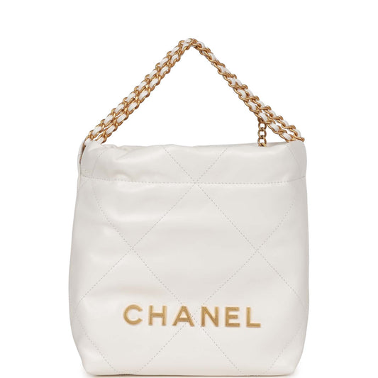 Chanel Mini 22 Bag White Calfskin Antique Gold Hardware