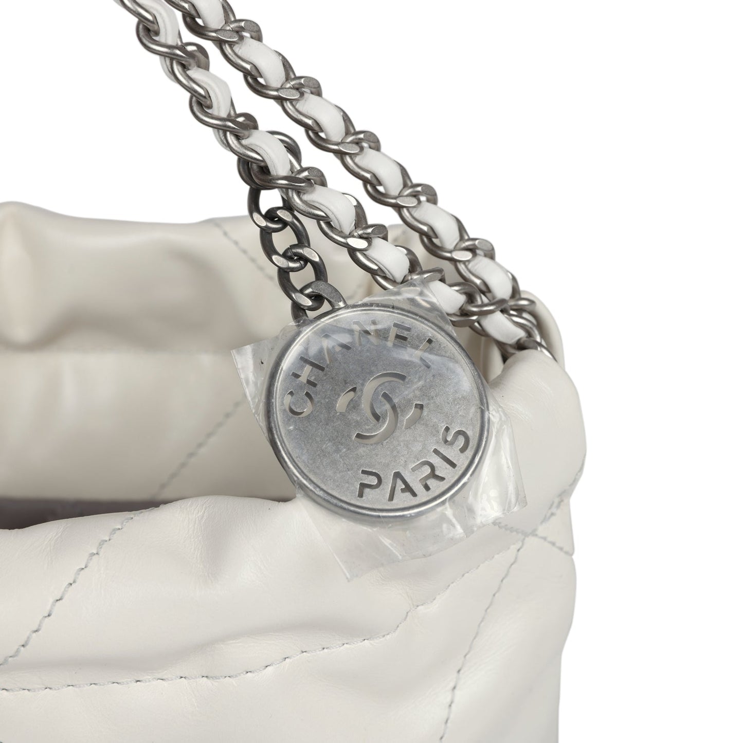 Chanel Mini 22 Bag White and Silver Ombre Metallic Calfskin Silver Hardware