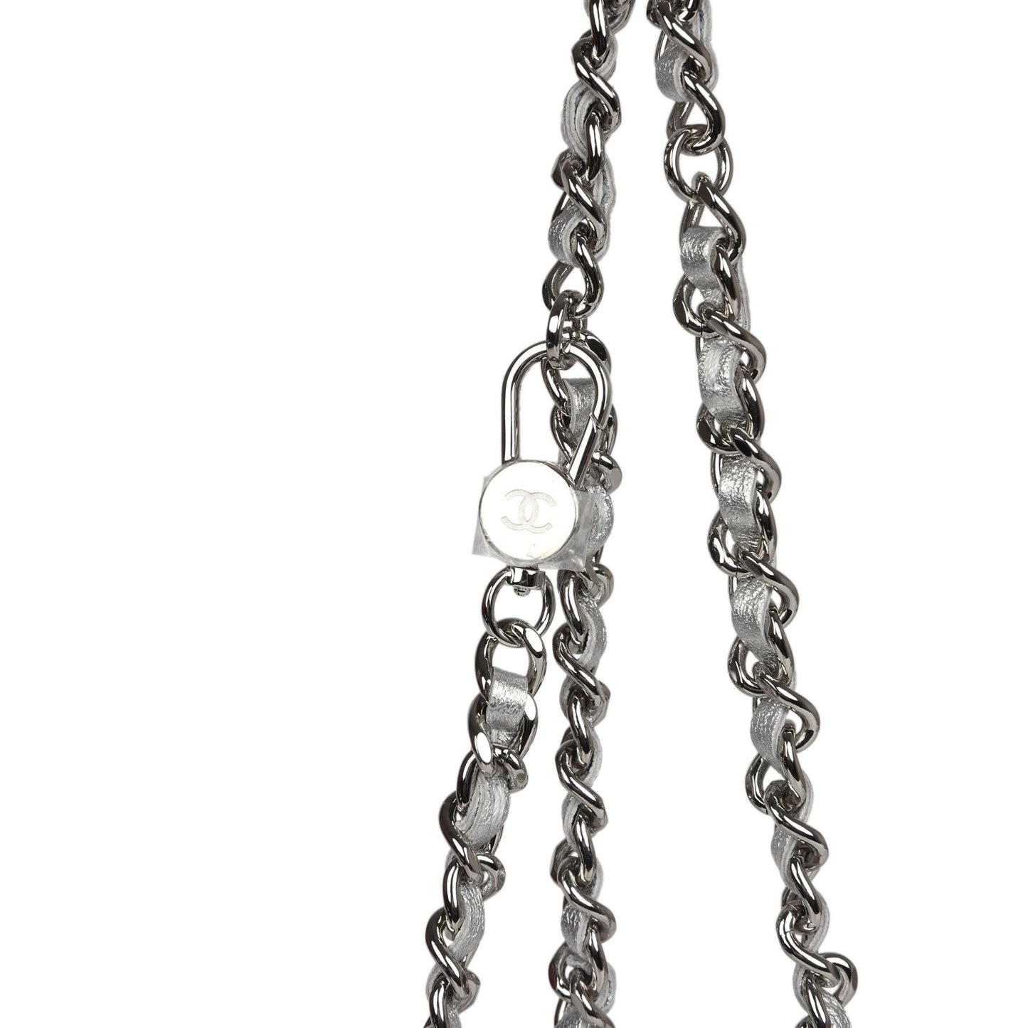 Chanel Crystal CC Walk Of Fame Clutch on Chain Silver Metallic Goatskin Silver Hardware