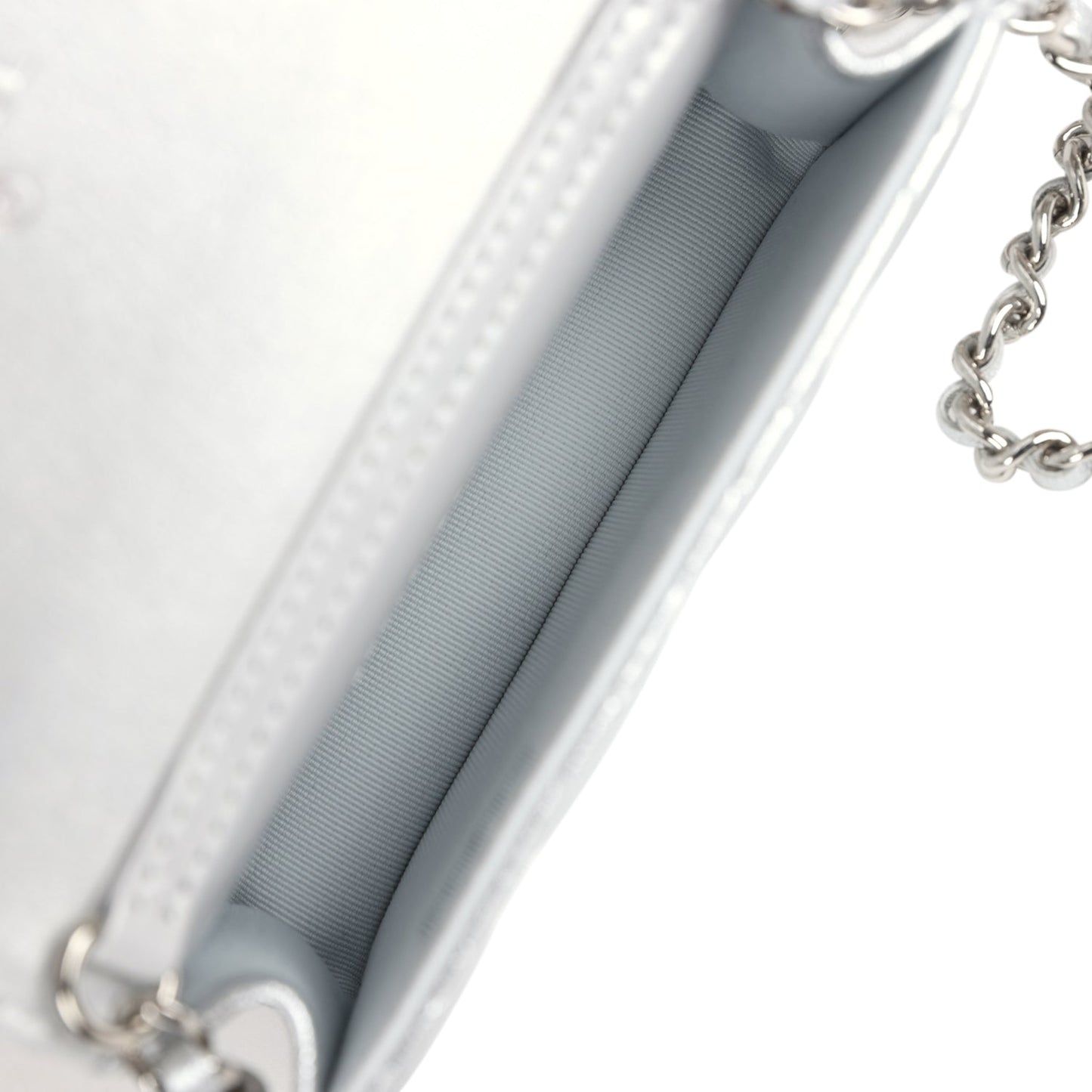 Chanel Crystal CC Walk Of Fame Clutch on Chain Silver Metallic Goatskin Silver Hardware
