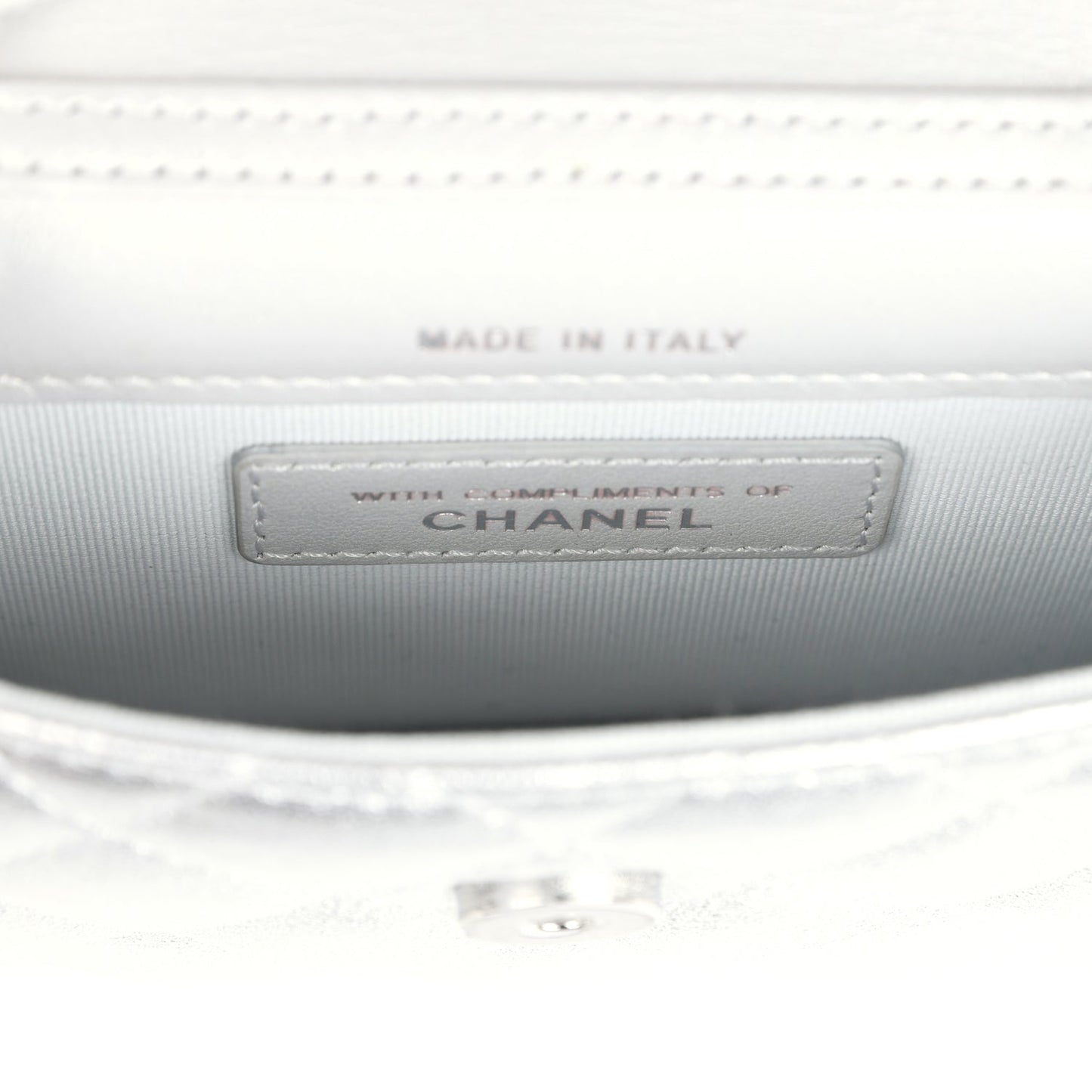 Chanel Crystal CC Walk Of Fame Clutch on Chain Silver Metallic Goatskin Silver Hardware
