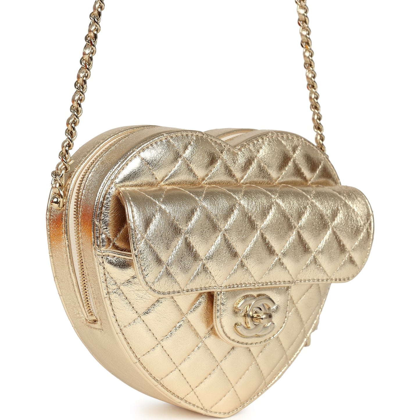 Chanel CC In Love Large Heart Bag with Chain Gold Metallic Lambskin Light Gold Hardware