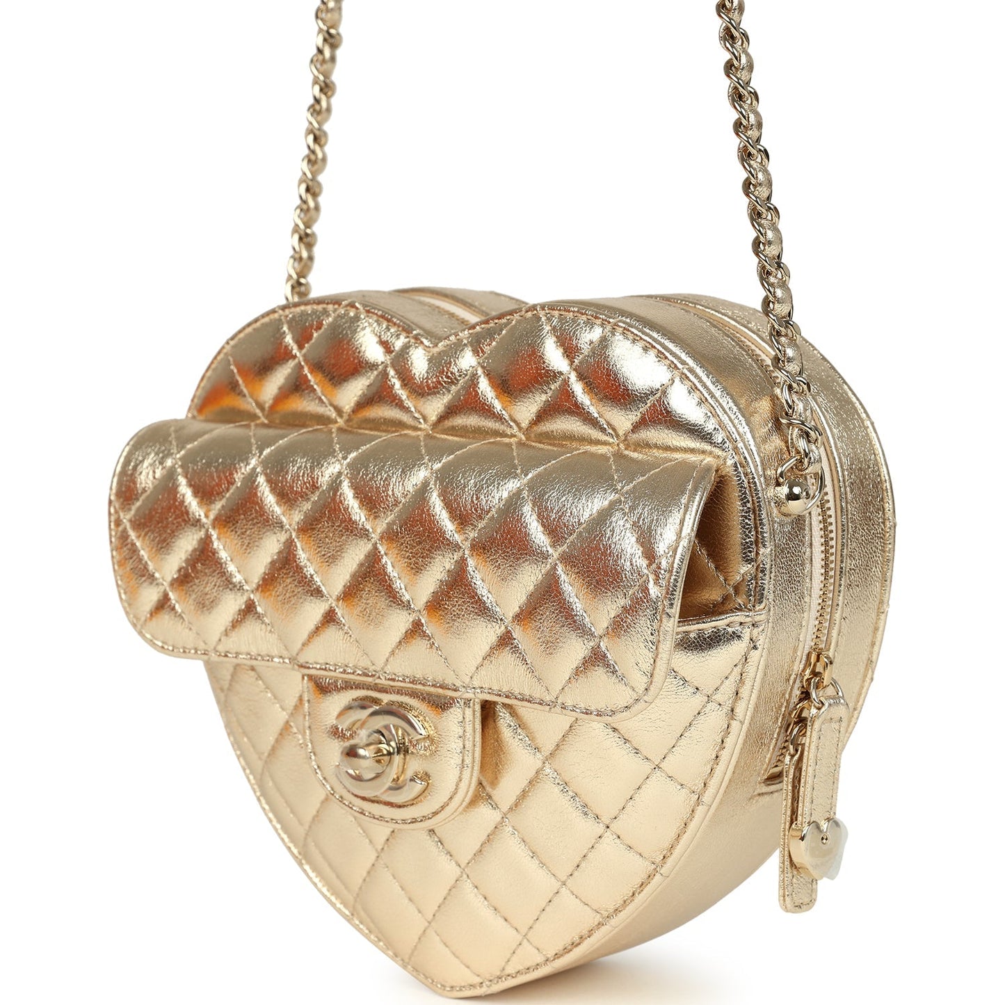 Chanel CC In Love Large Heart Bag with Chain Gold Metallic Lambskin Light Gold Hardware