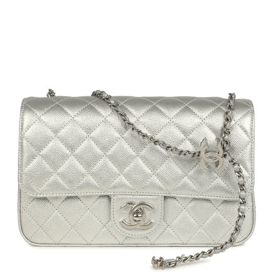 Chanel Small CC Crush Flap Bag Silver Metallic Caviar Silver Hardware