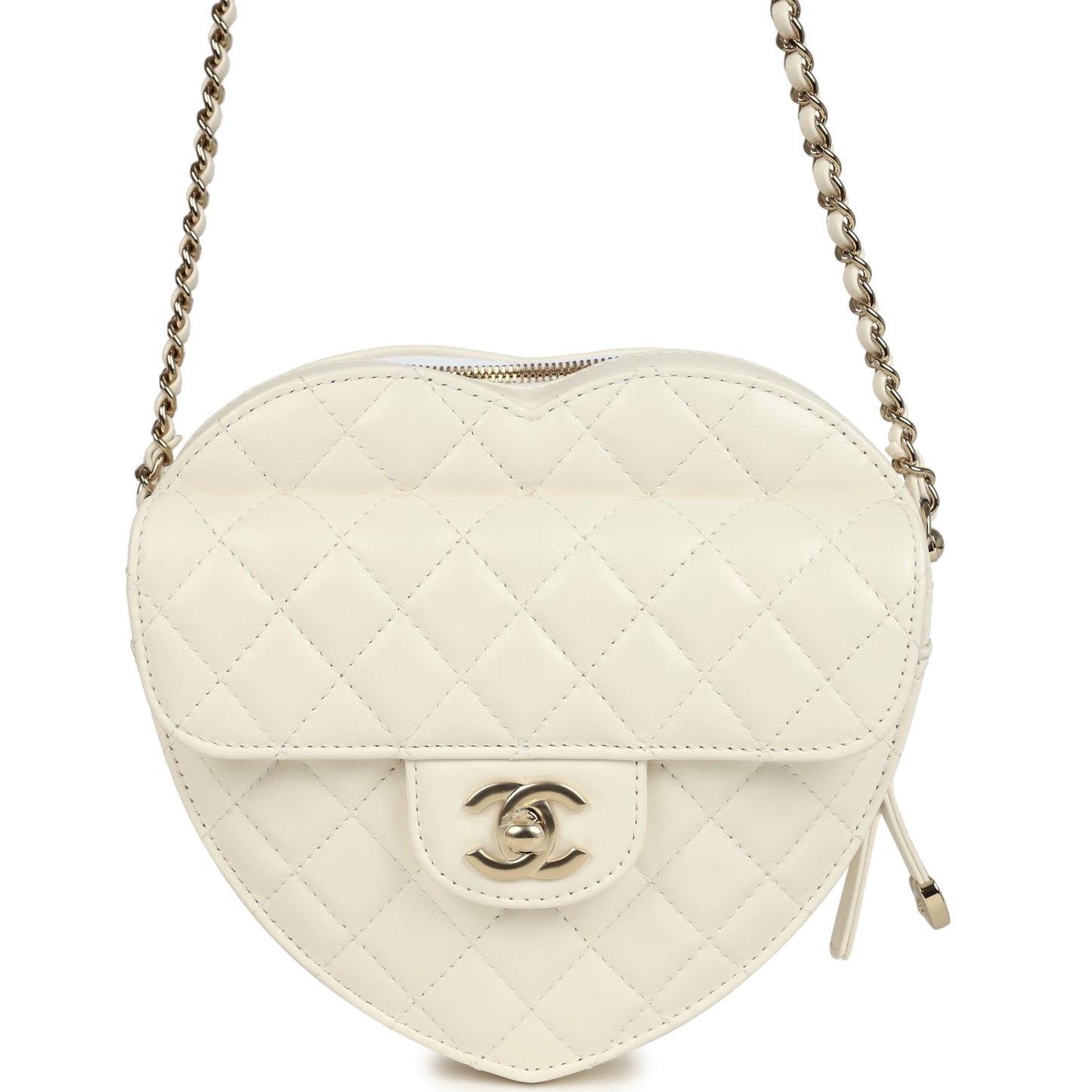 Chanel CC In Love Large Heart Bag with Chain White Lambskin Light Gold Hardware