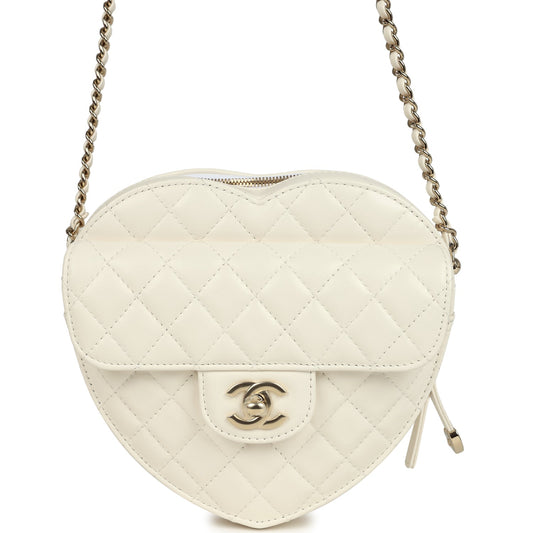 Chanel CC In Love Large Heart Bag with Chain White Lambskin Light Gold Hardware