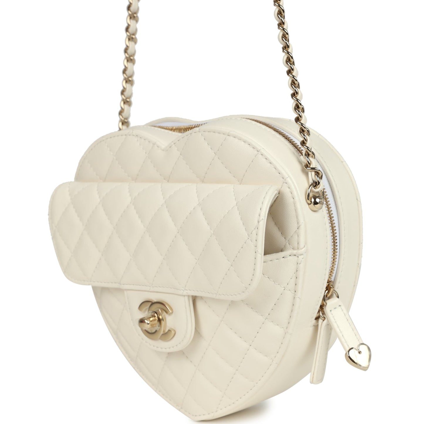 Chanel CC In Love Large Heart Bag with Chain White Lambskin Light Gold Hardware