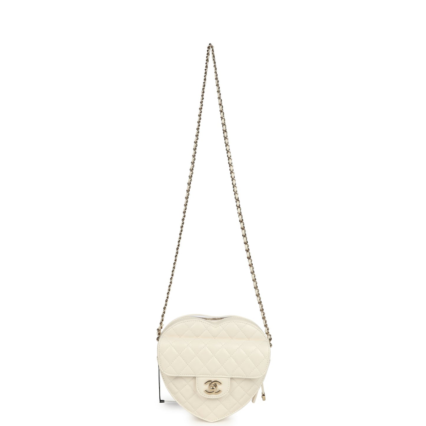Chanel CC In Love Large Heart Bag with Chain White Lambskin Light Gold Hardware