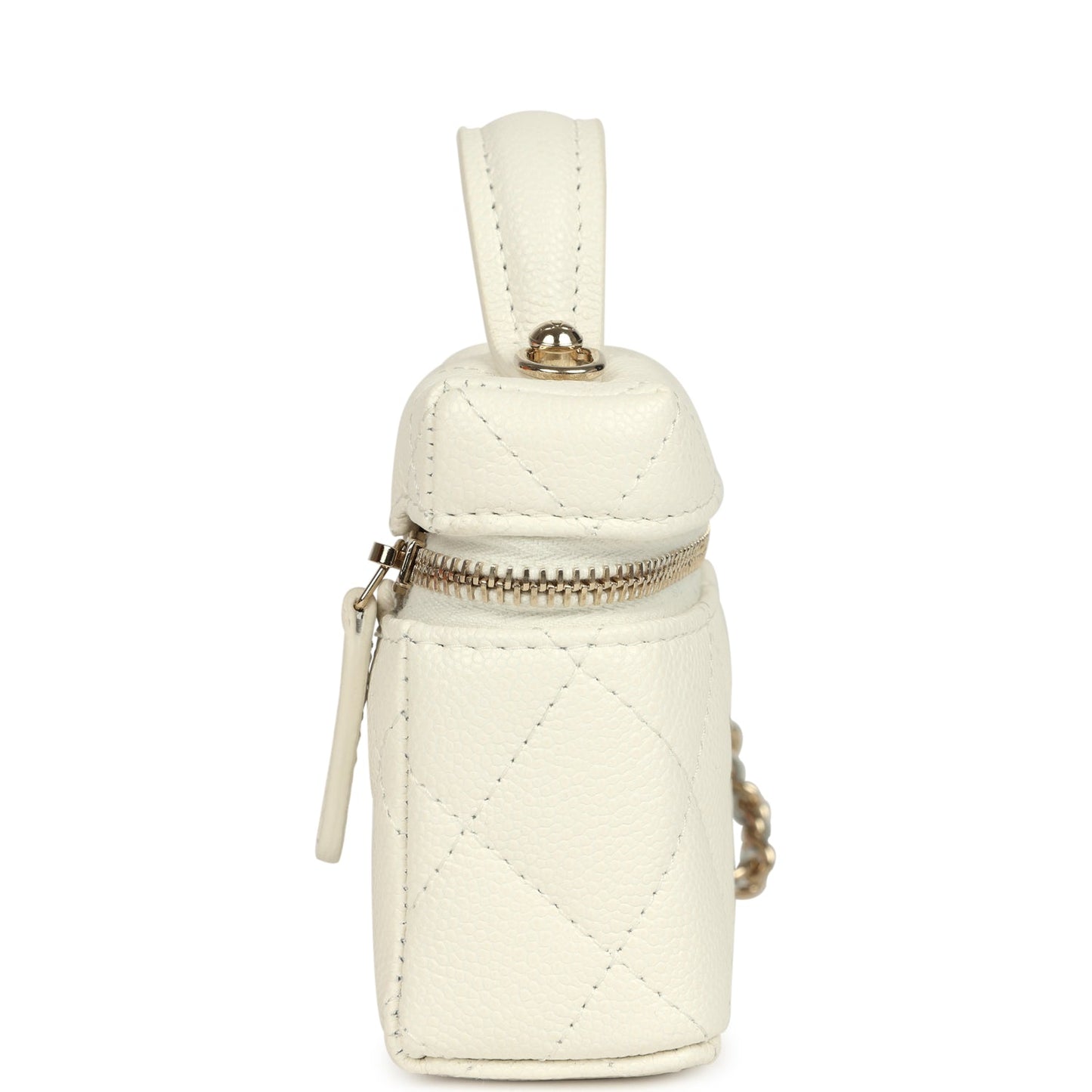 Chanel Micro Top Handle Vanity Case Bag Charm White Shiny Caviar Light Gold Hardware