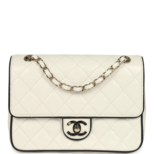 Chanel Small Graphic Frame Flap Bag White and Black Lambskin Light Gold Hardware