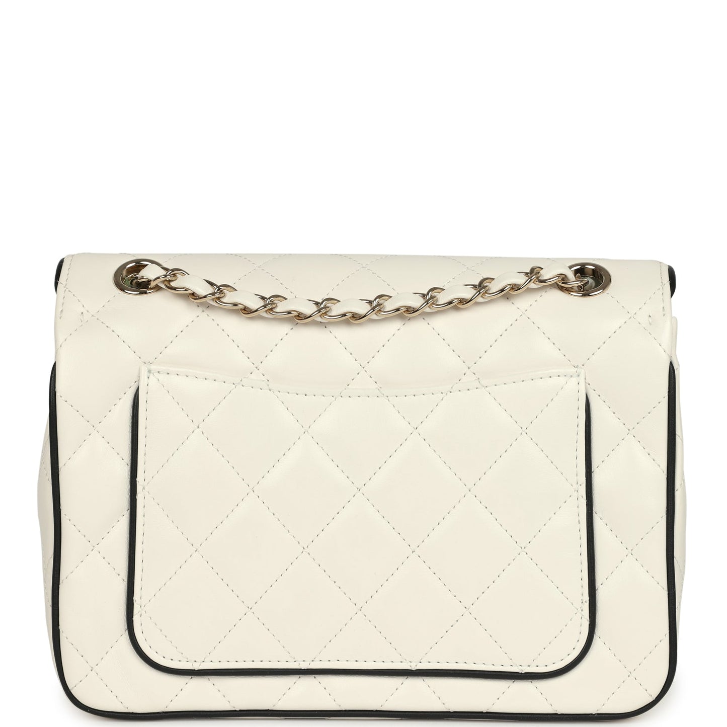 Chanel Small Graphic Frame Flap Bag White and Black Lambskin Light Gold Hardware