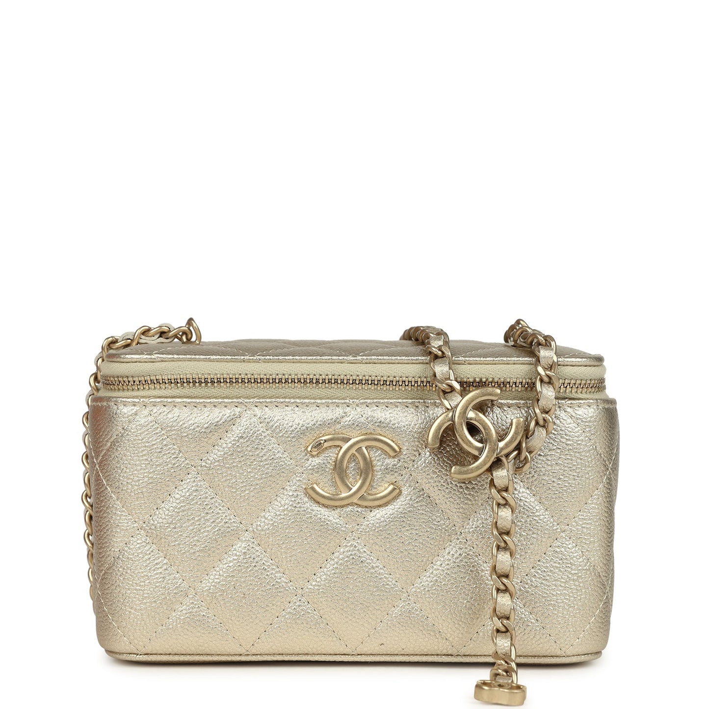 Chanel Small Classic Vanity Case Light Gold Metallic Caviar Brushed Light Gold Hardware
