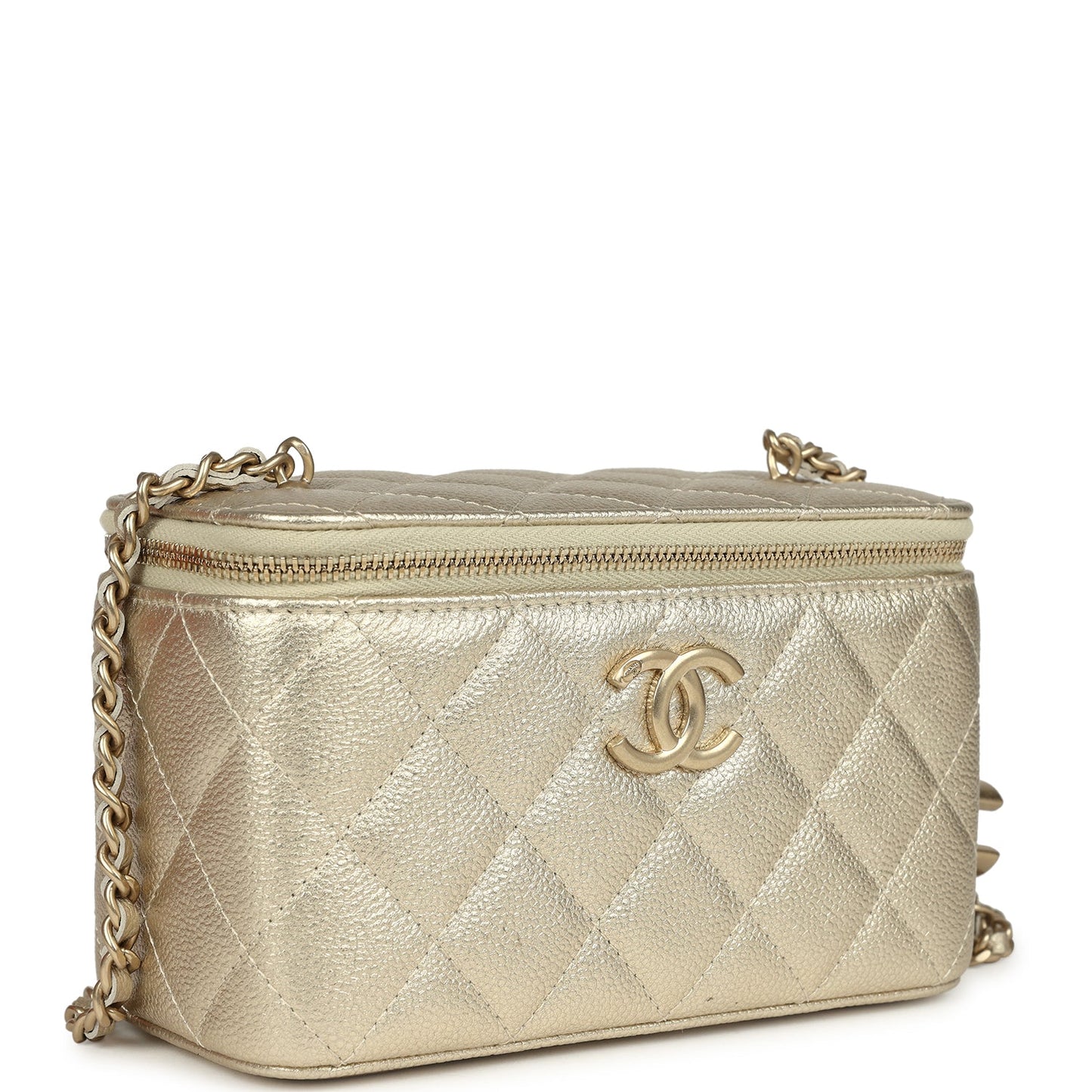 Chanel Small Classic Vanity Case Light Gold Metallic Caviar Brushed Light Gold Hardware