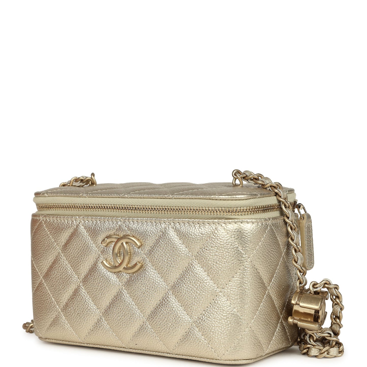 Chanel Small Classic Vanity Case Light Gold Metallic Caviar Brushed Light Gold Hardware