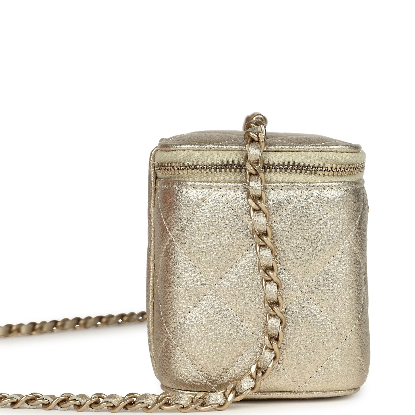 Chanel Small Classic Vanity Case Light Gold Metallic Caviar Brushed Light Gold Hardware