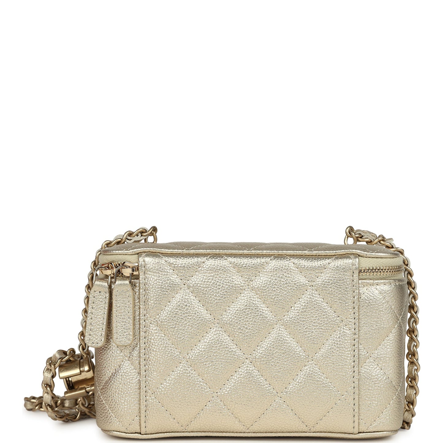 Chanel Small Classic Vanity Case Light Gold Metallic Caviar Brushed Light Gold Hardware