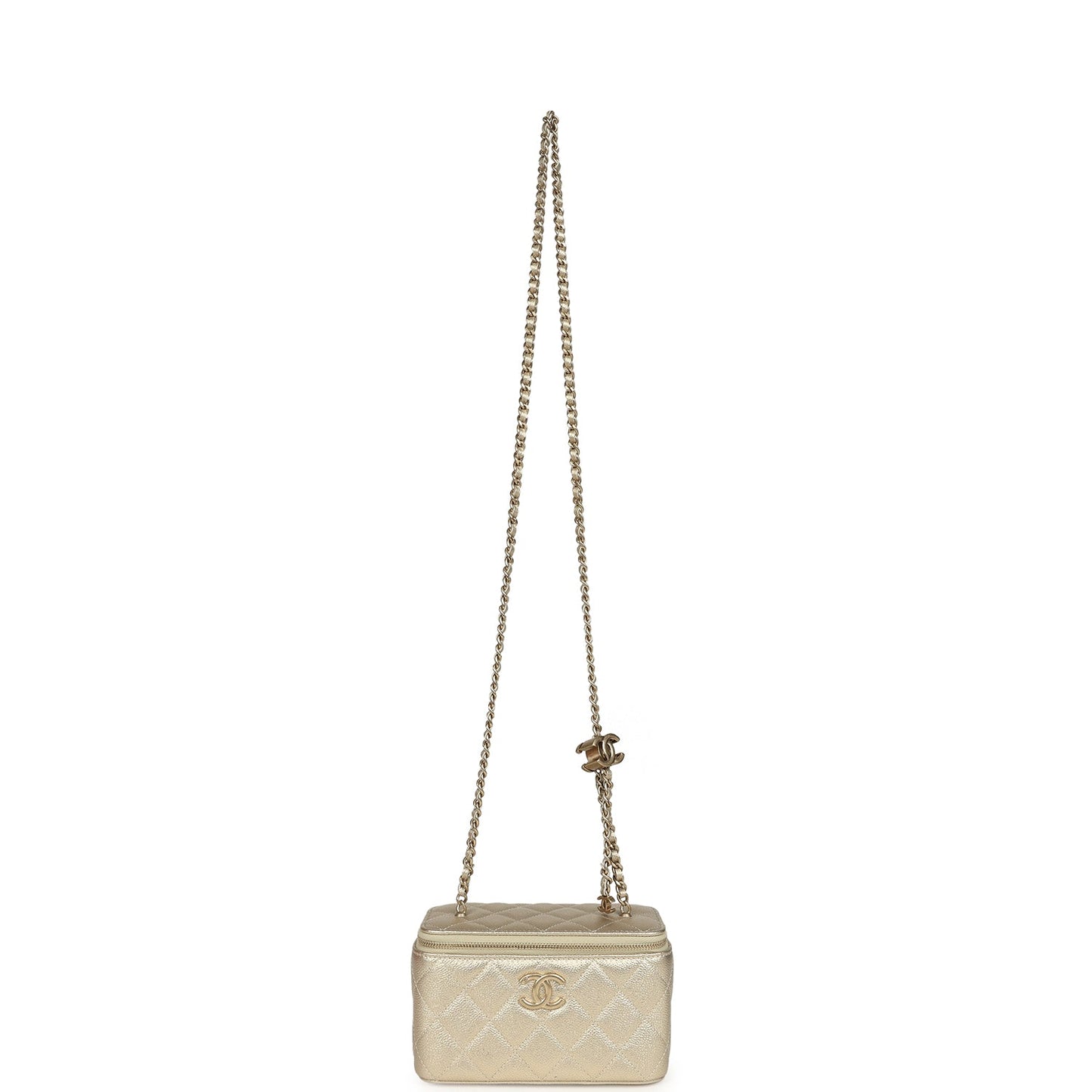 Chanel Small Classic Vanity Case Light Gold Metallic Caviar Brushed Light Gold Hardware