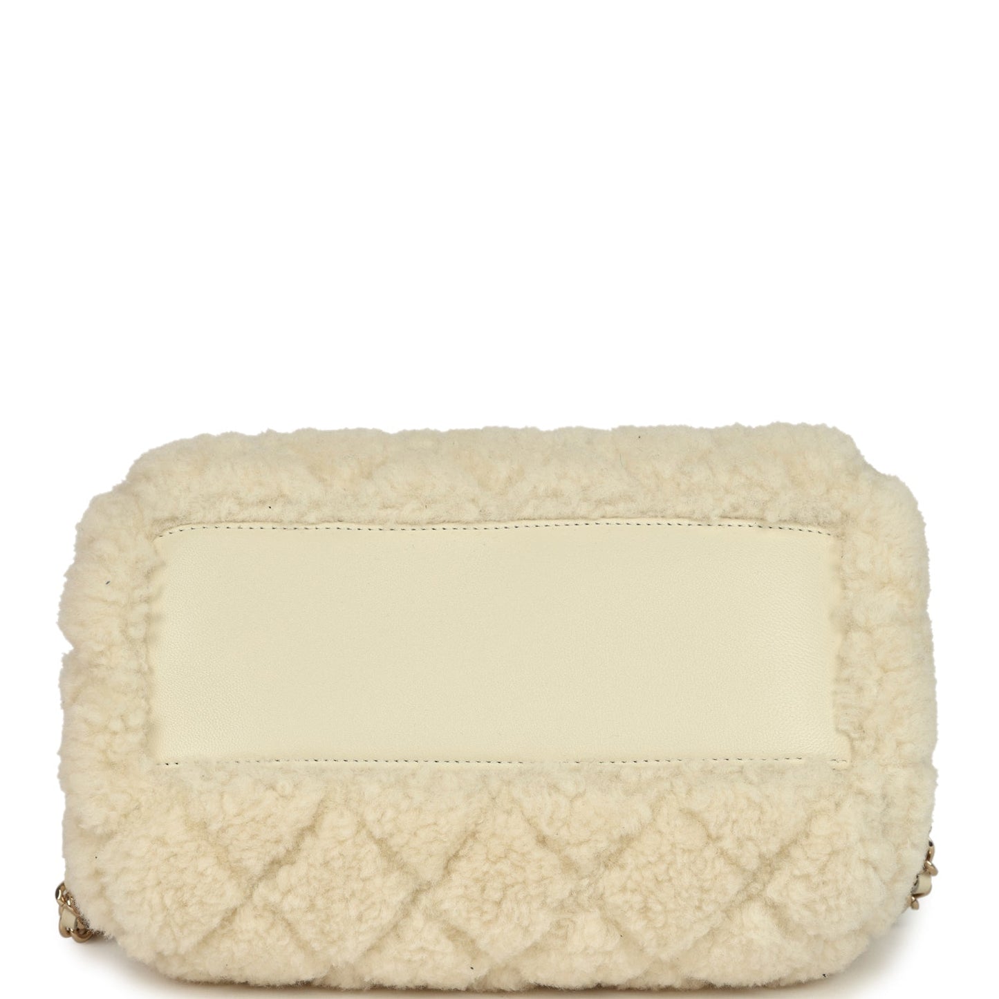 Chanel Mini Timeless Classic Barrel Bag with Chain Beige Shearling Light Gold Hardware