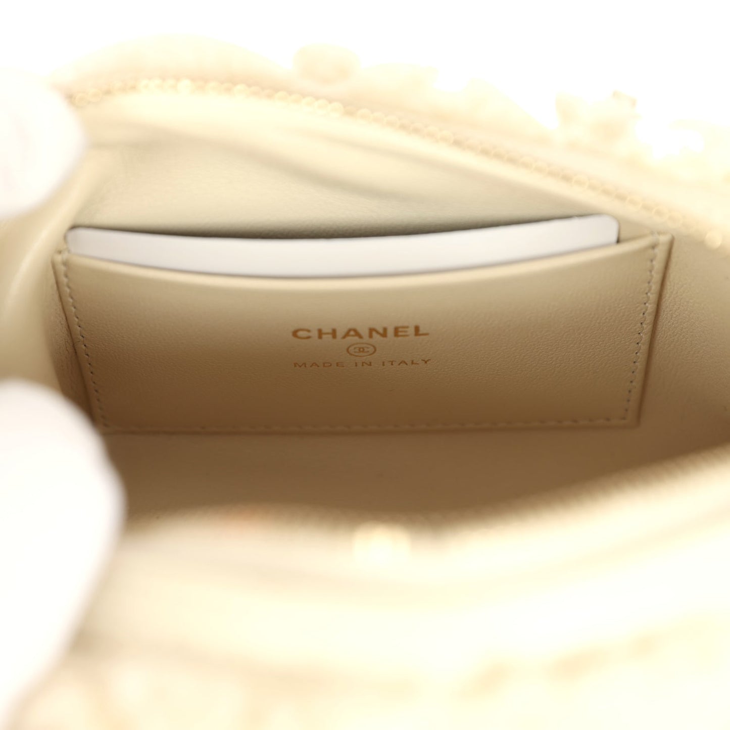 Chanel Mini Timeless Classic Barrel Bag with Chain Beige Shearling Light Gold Hardware
