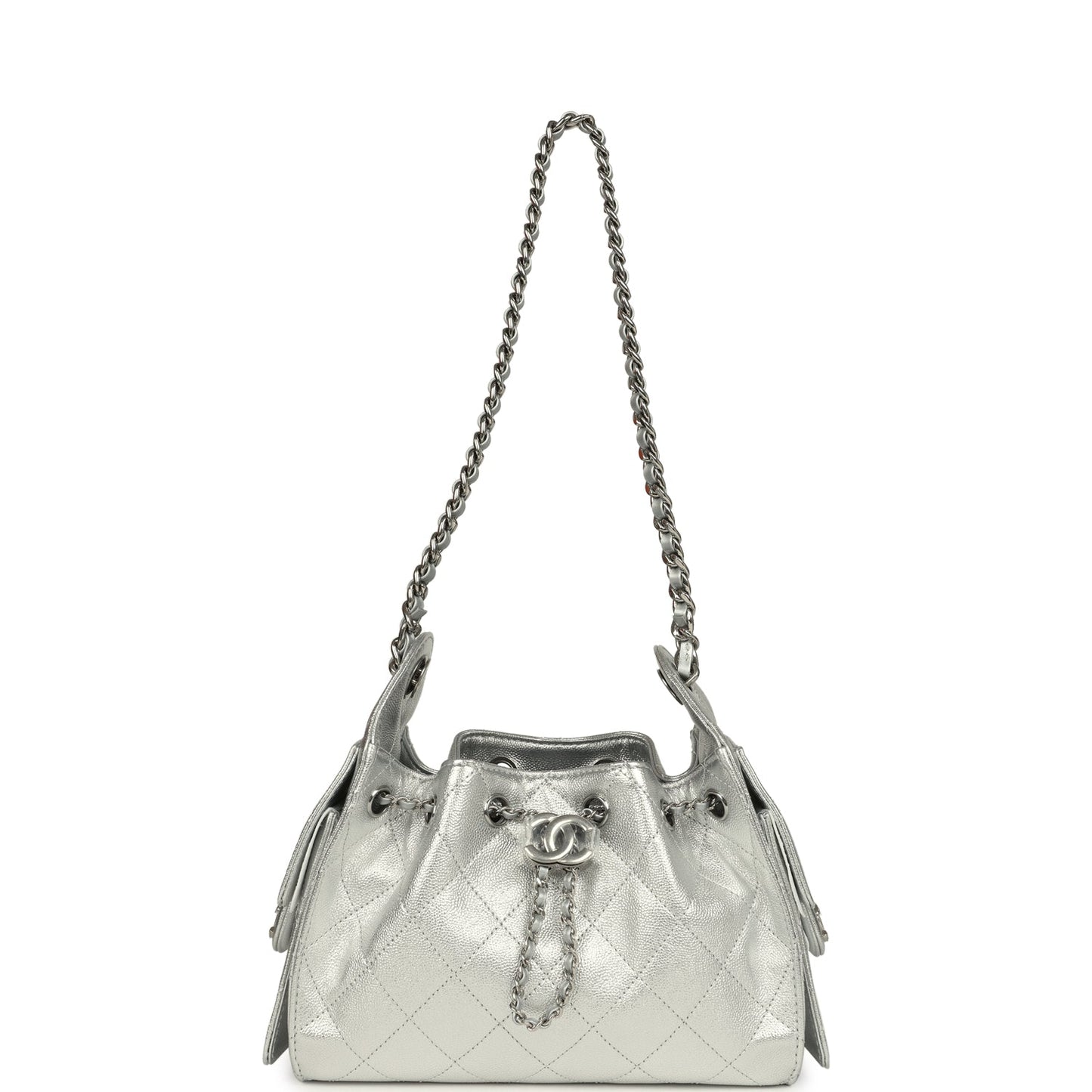 Chanel Mini 25 Hobo Bag Metallic Silver Caviar Silver Hardware
