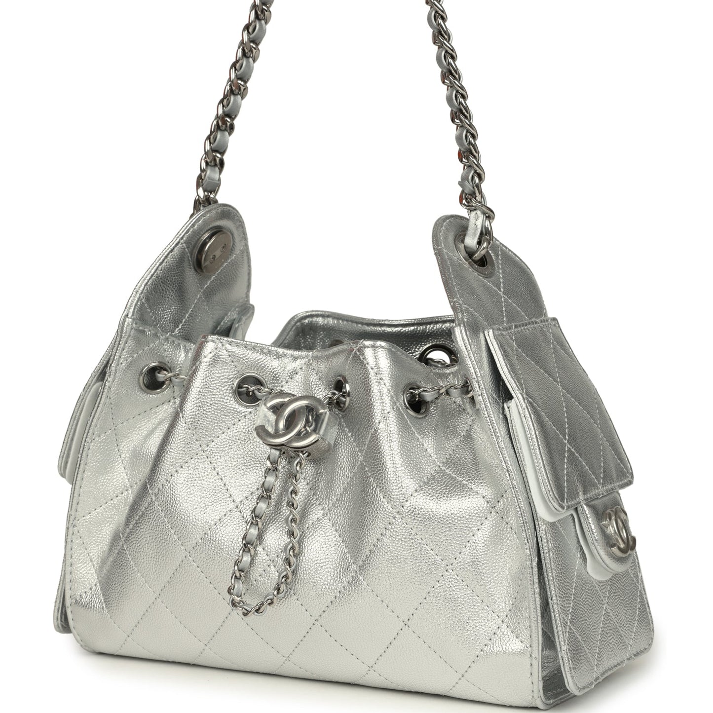 Chanel Mini 25 Hobo Bag Metallic Silver Caviar Silver Hardware