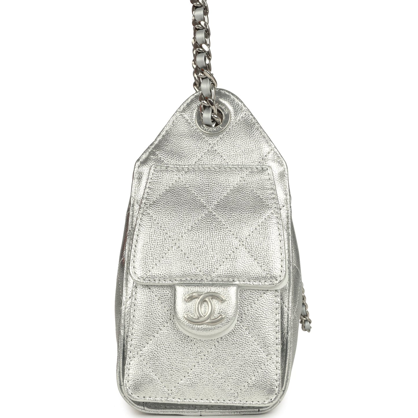 Chanel Mini 25 Hobo Bag Metallic Silver Caviar Silver Hardware