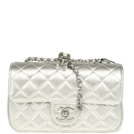 Chanel Mini CC Crush Flap Bag Silver Metallic Caviar Silver Hardware
