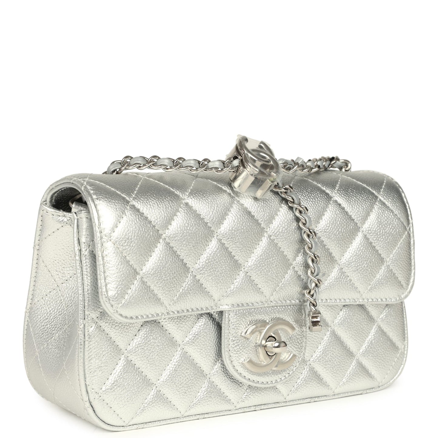 Chanel Mini CC Crush Flap Bag Silver Metallic Caviar Silver Hardware