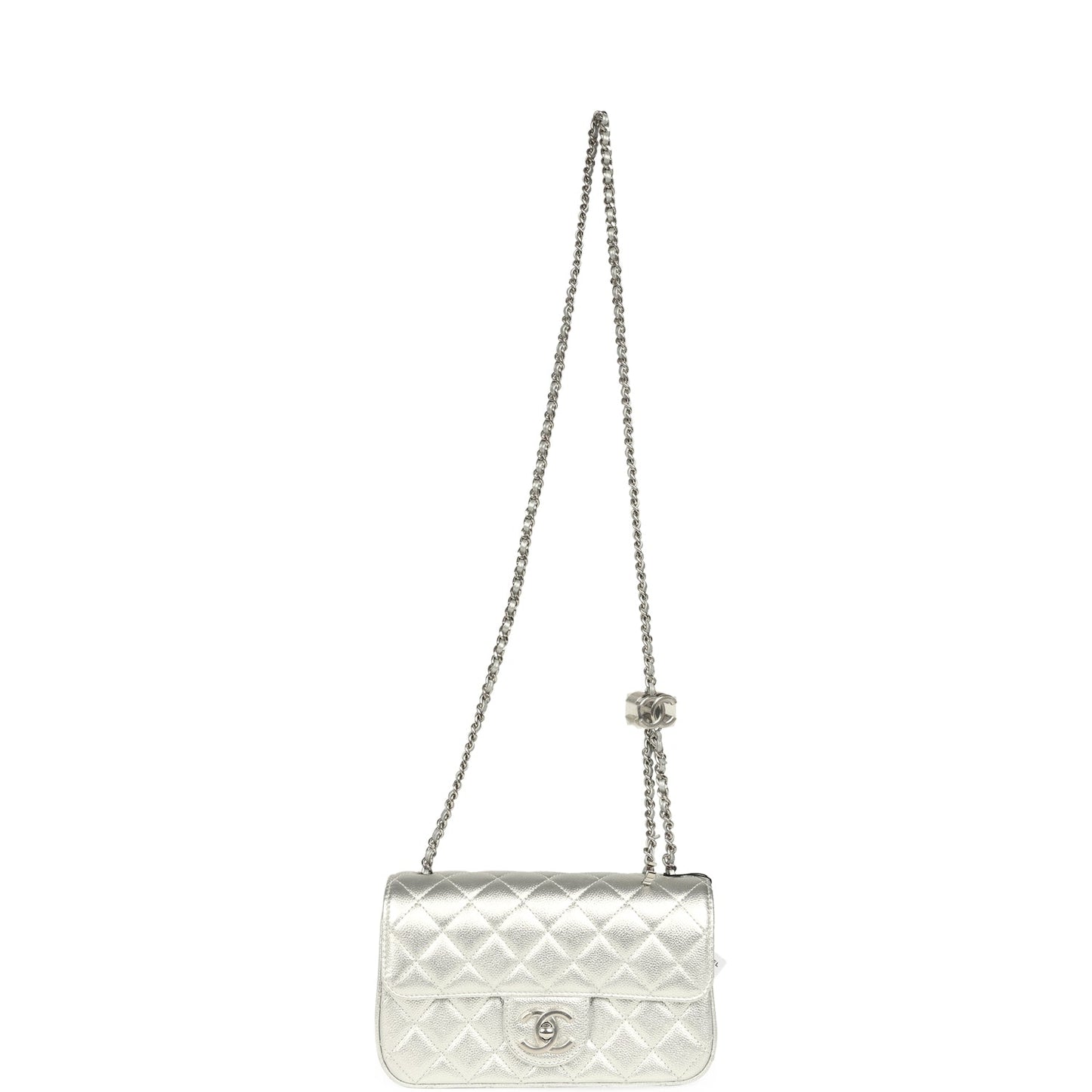 Chanel Mini CC Crush Flap Bag Silver Metallic Caviar Silver Hardware