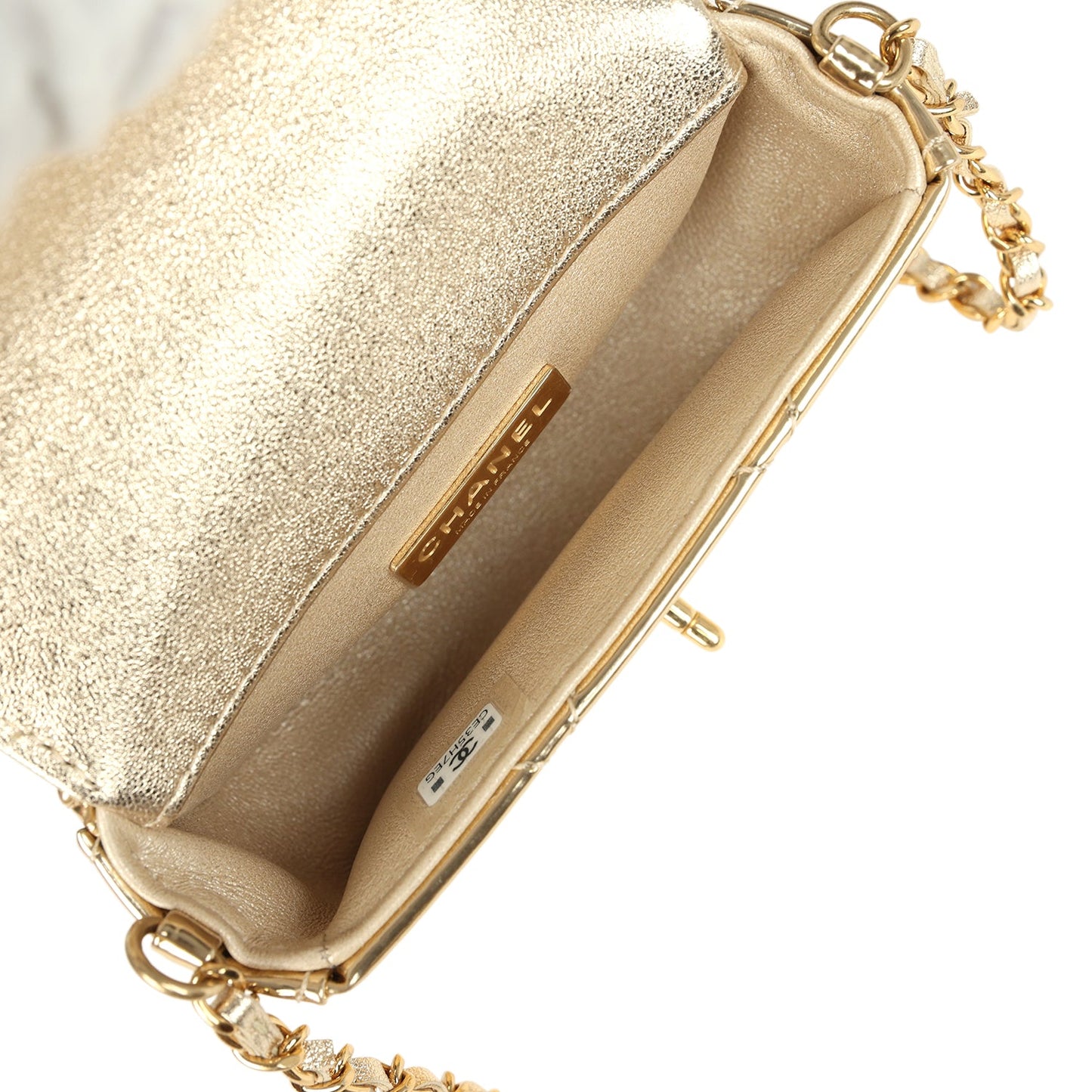 Chanel Micro Top Handle Flap Bag with Chain Light Gold Mirror Calfskin Gold Hardware