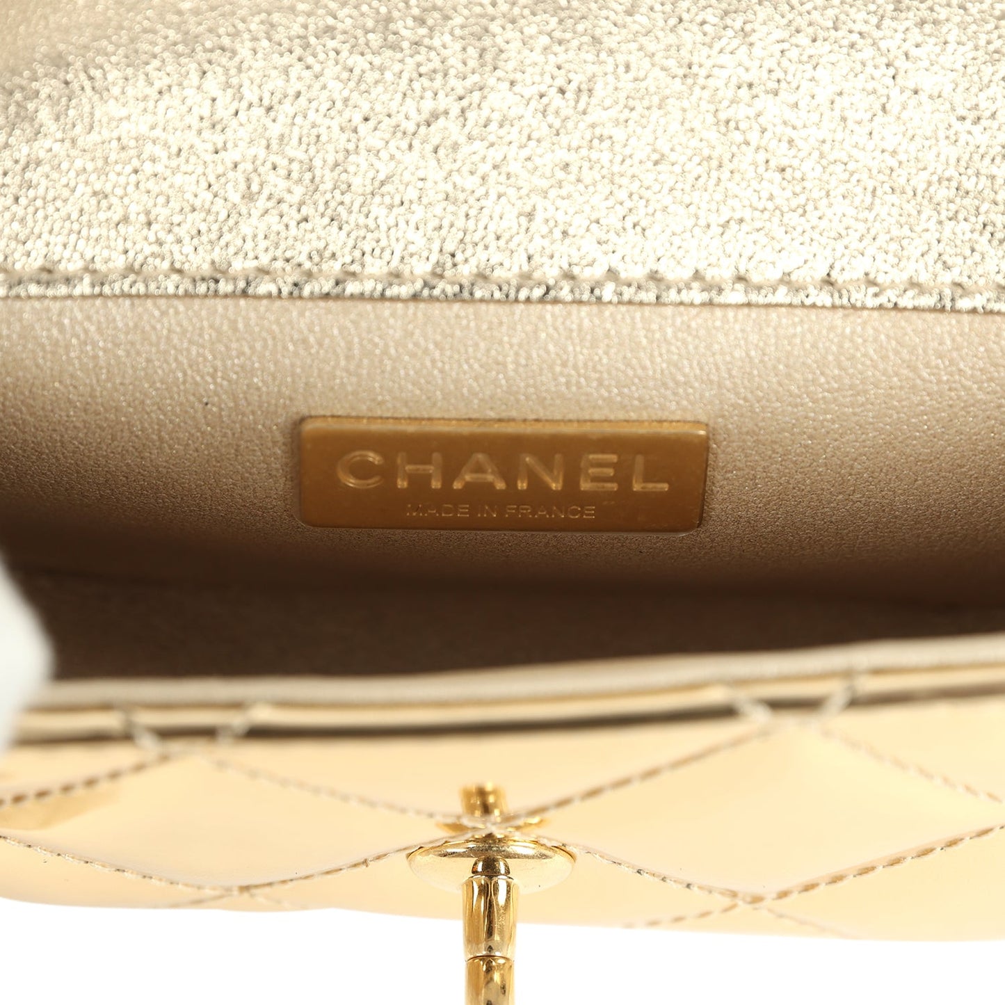 Chanel Micro Top Handle Flap Bag with Chain Light Gold Mirror Calfskin Gold Hardware