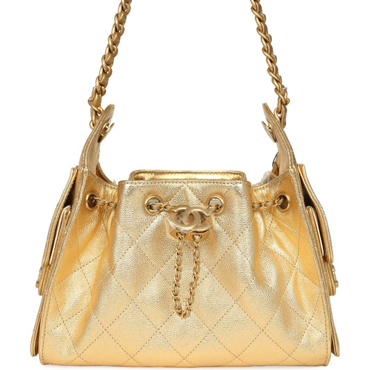 Chanel Mini 25 Hobo Bag Metallic Gold Caviar Caviar Antique Gold Hardware