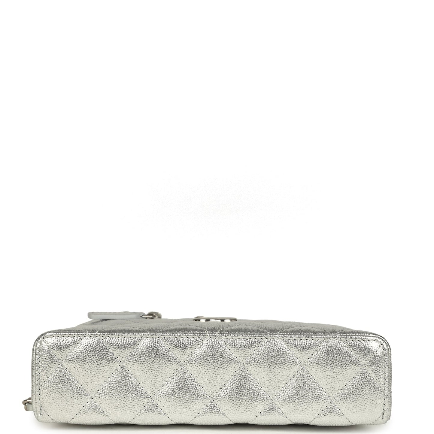 Chanel Top Handle Long Vanity Case with Chain Metallic Silver Shiny Caviar Silver Hardware
