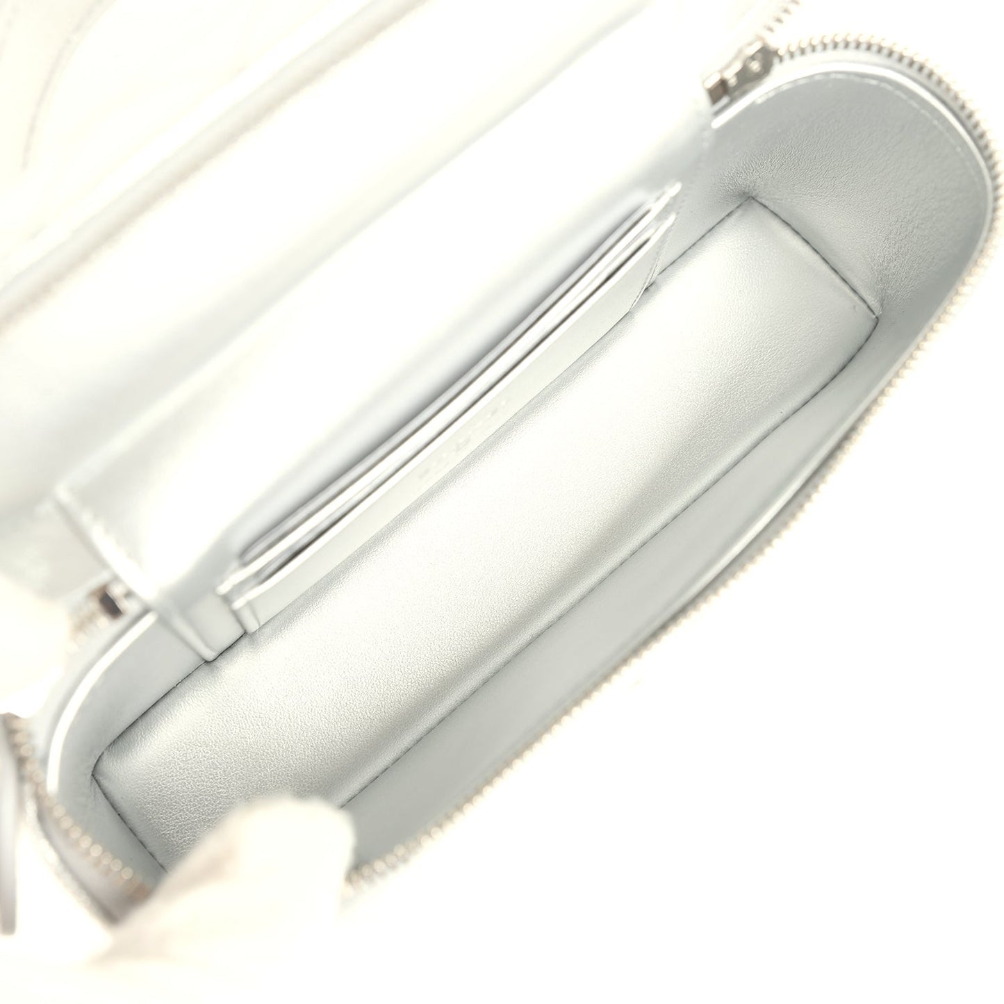 Chanel Top Handle Long Vanity Case with Chain Metallic Silver Shiny Caviar Silver Hardware