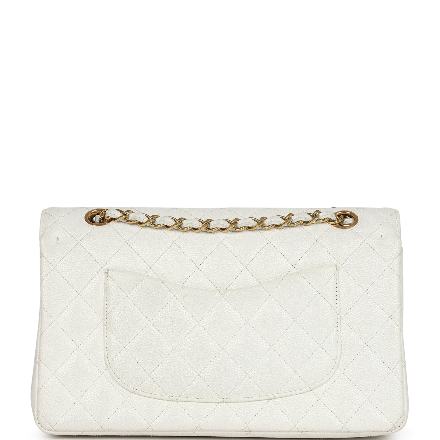 Vintage Chanel Medium Classic Double Flap White Caviar Gold Hardware