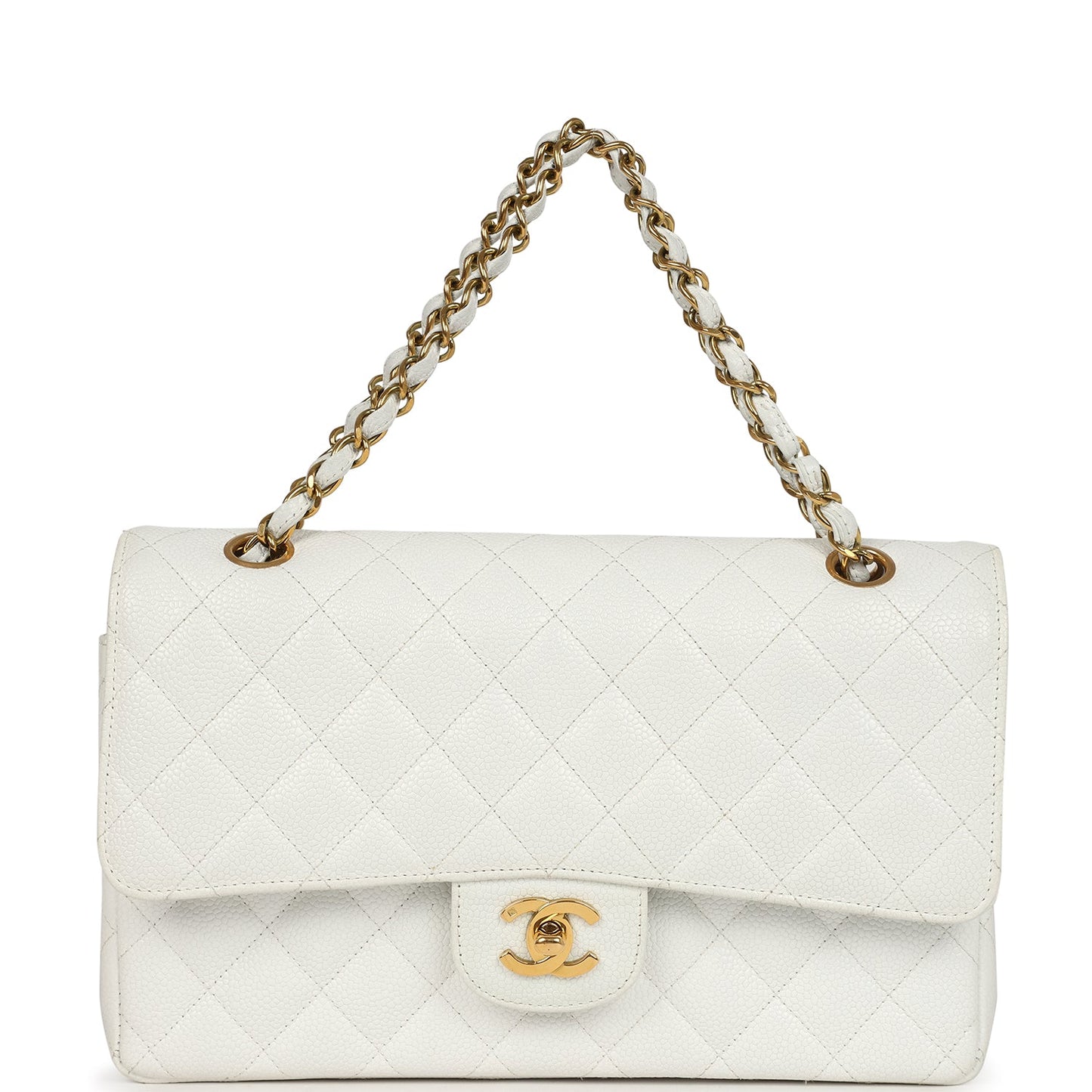 Vintage Chanel Medium Classic Double Flap White Caviar Gold Hardware