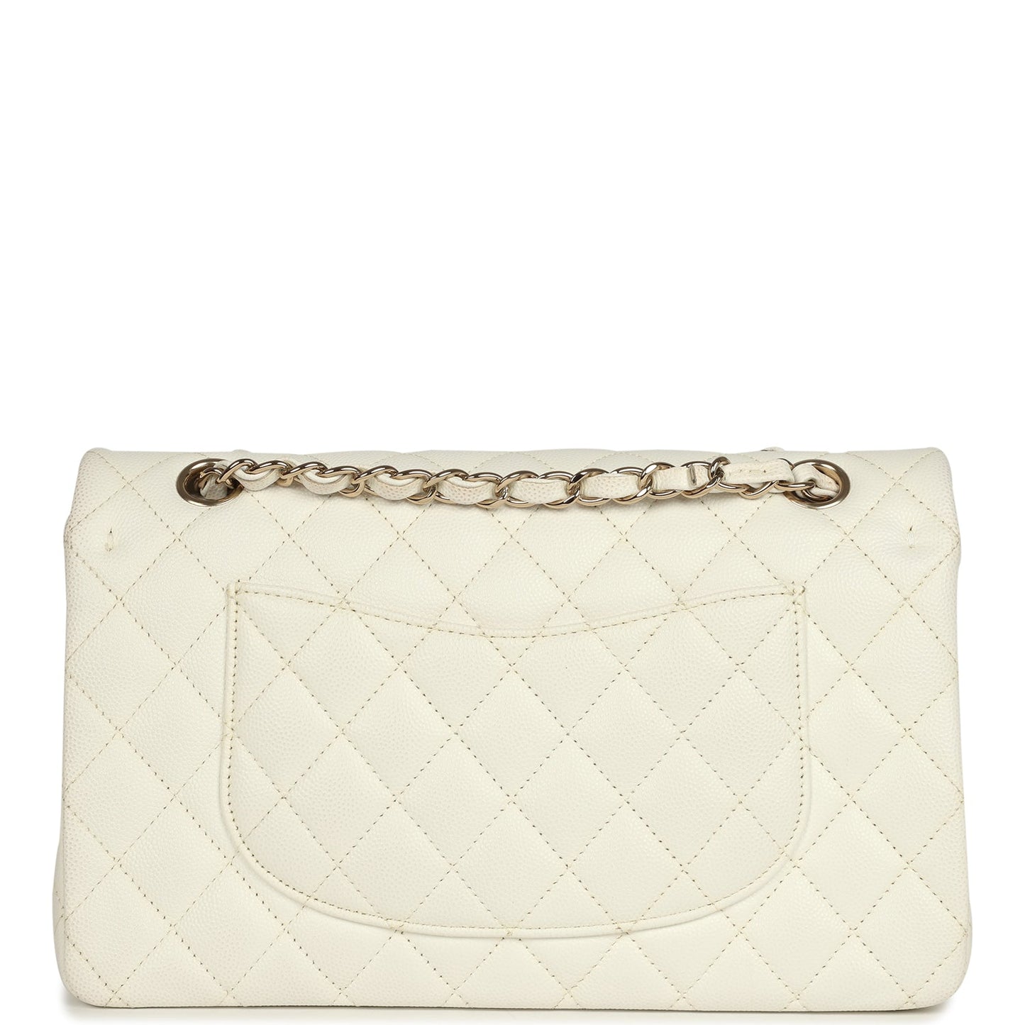 Pre-owned Chanel Medium Classic Double Flap White Caviar Light Gold Hardware