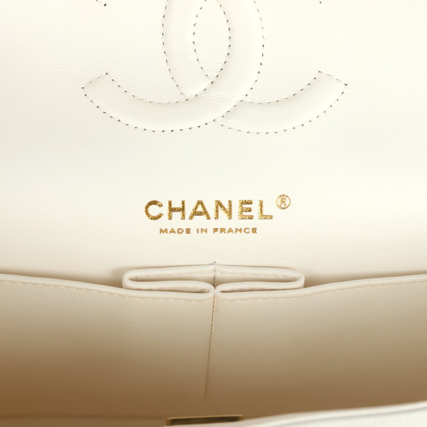 Pre-owned Chanel Medium Classic Double Flap White Caviar Light Gold Hardware