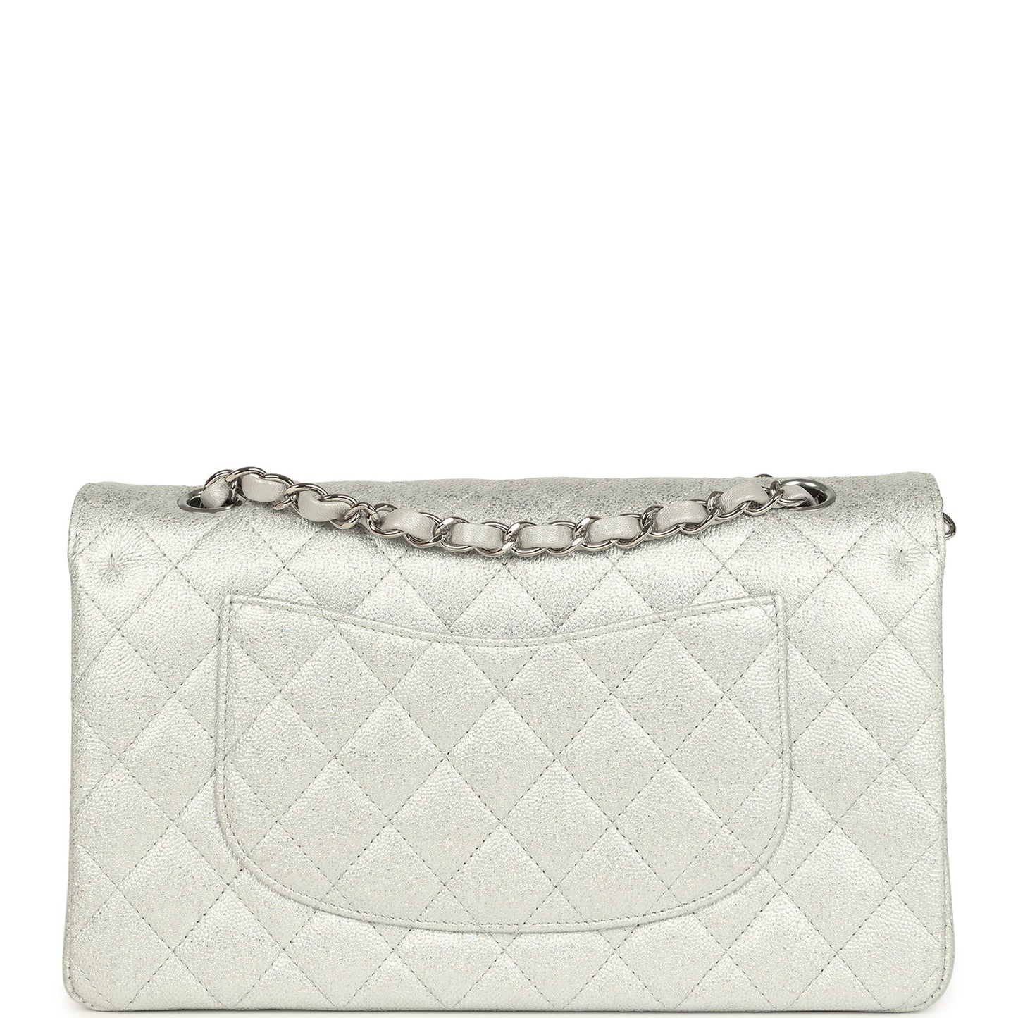 Chanel Medium Classic Double Flap Silver Glitter Caviar Silver Hardware