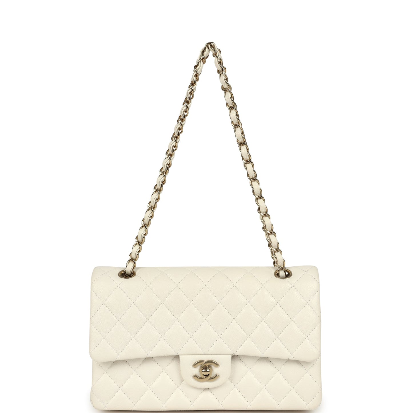 Chanel Medium Classic Double Flap White Caviar Light Gold Hardware