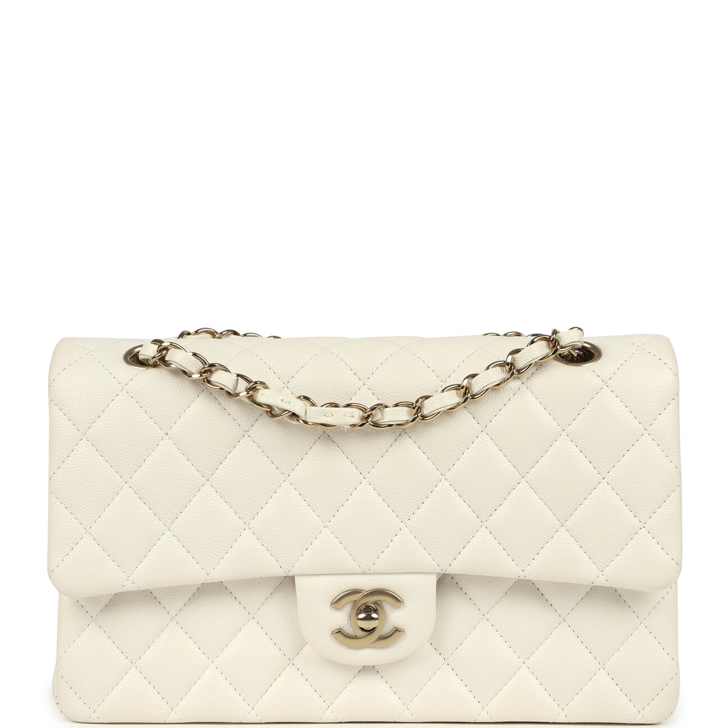 Chanel Medium Classic Double Flap White Caviar Light Gold Hardware