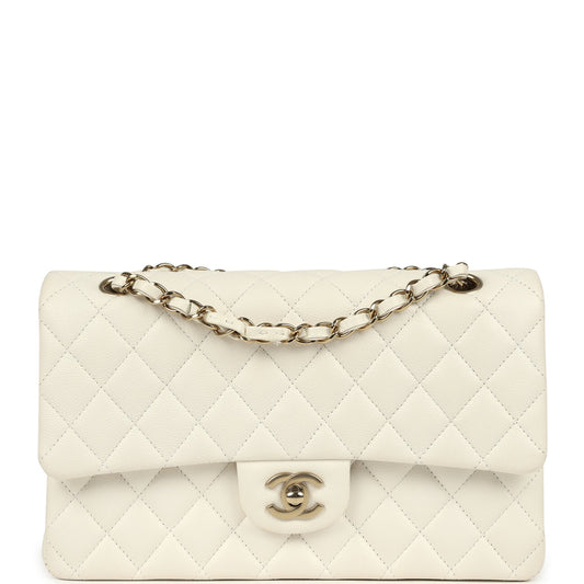 Chanel Medium Classic Double Flap White Caviar Light Gold Hardware