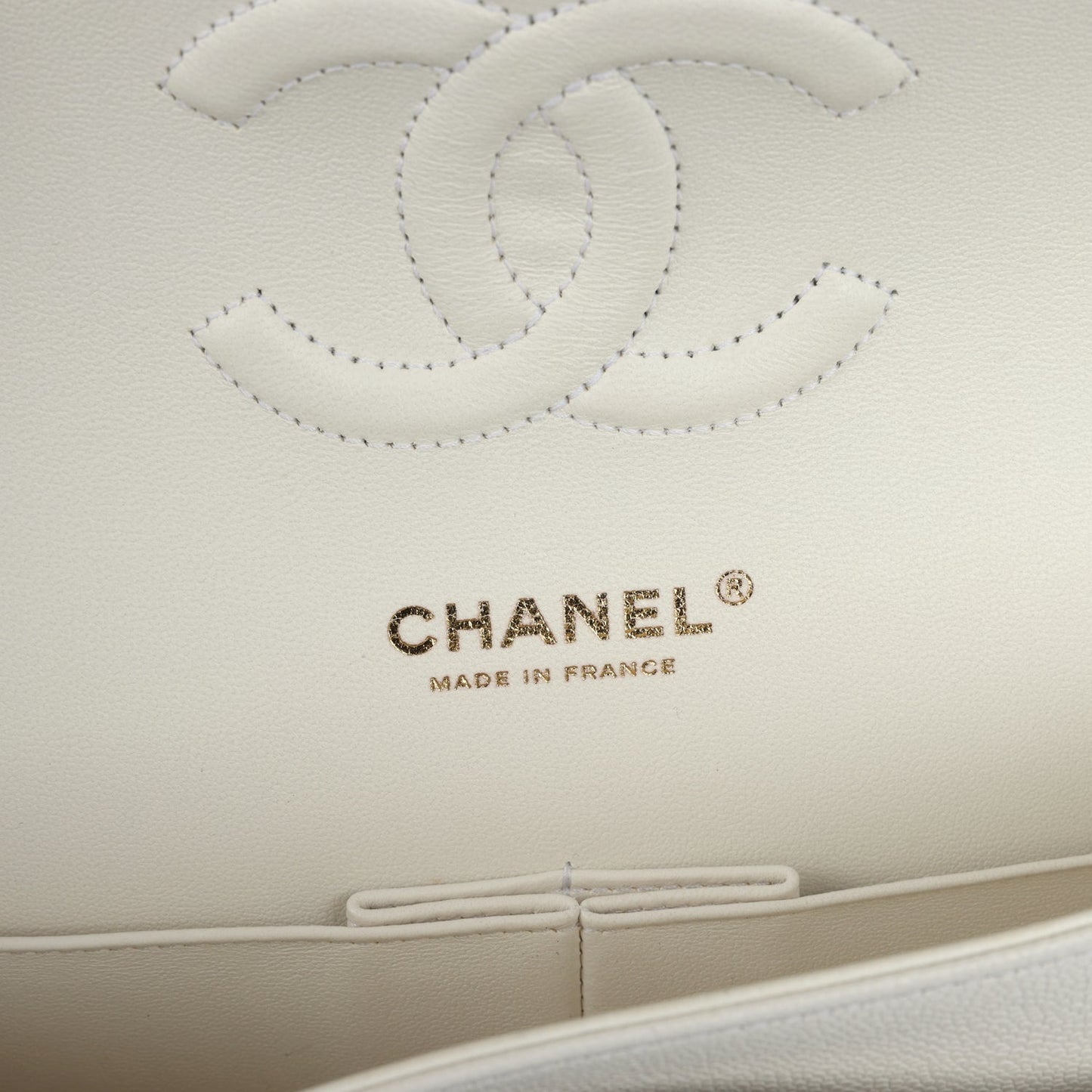 Chanel Medium Classic Double Flap White Caviar Light Gold Hardware