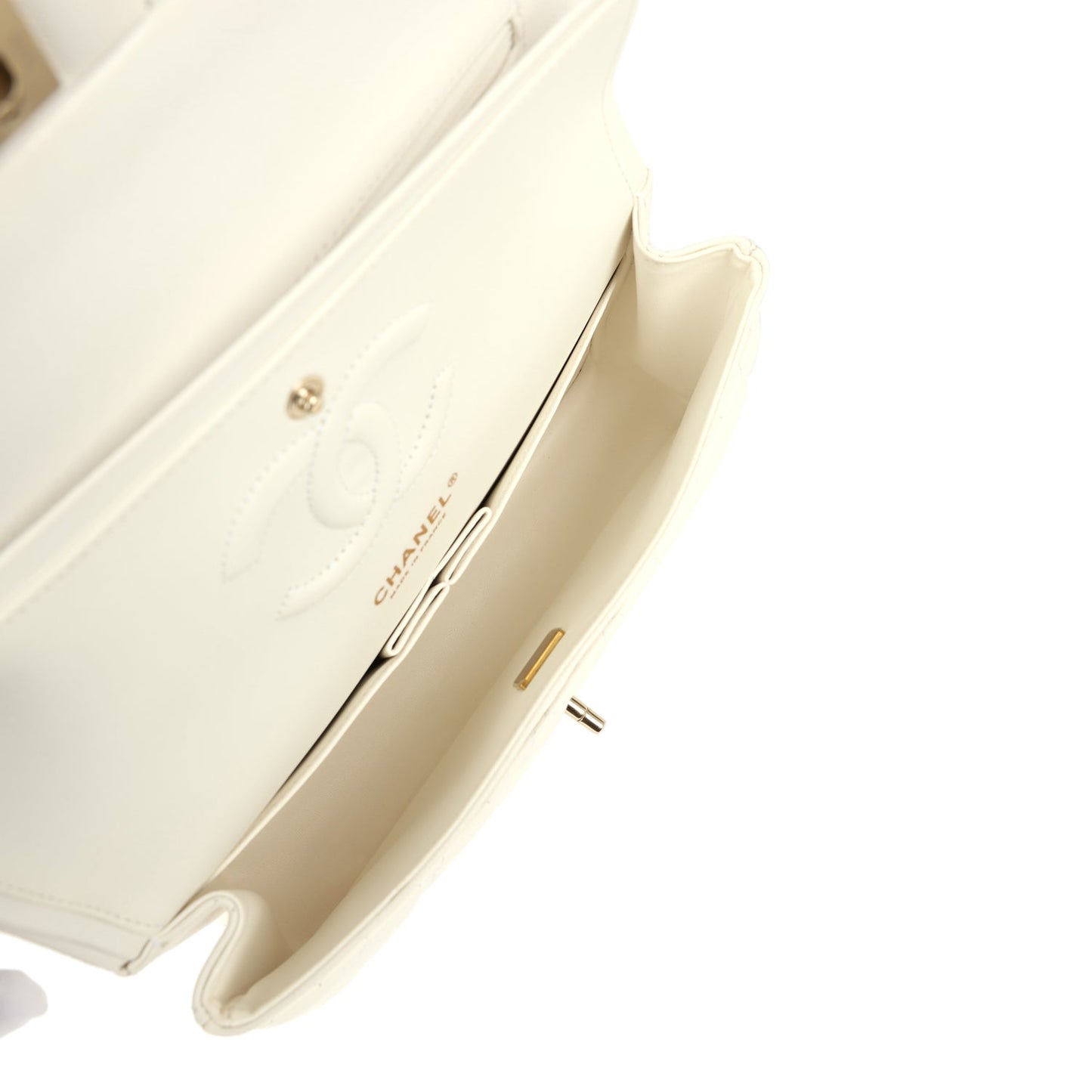 Chanel Medium Classic Double Flap White Caviar Light Gold Hardware