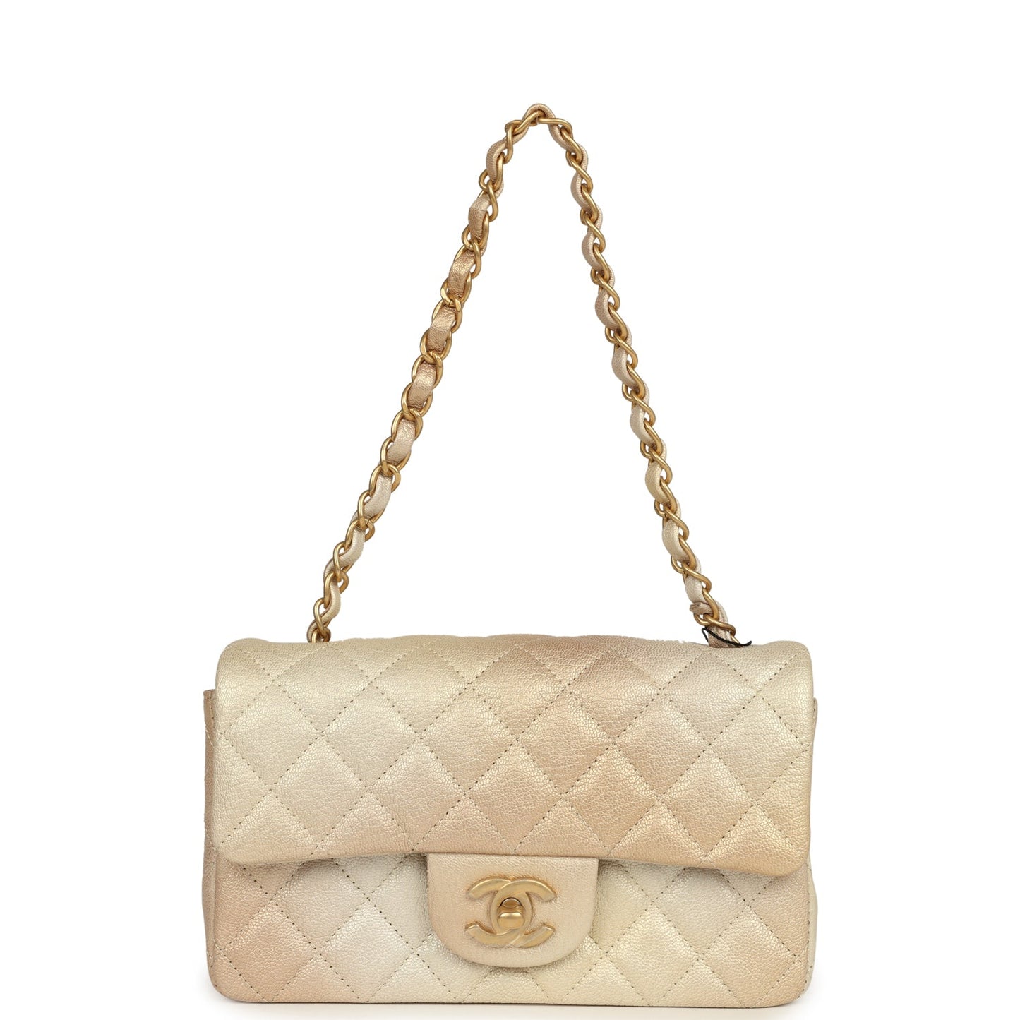Chanel Mini Rectangular Flap Bag Gold Ombre Chevre Calfskin Antique Gold Hardware