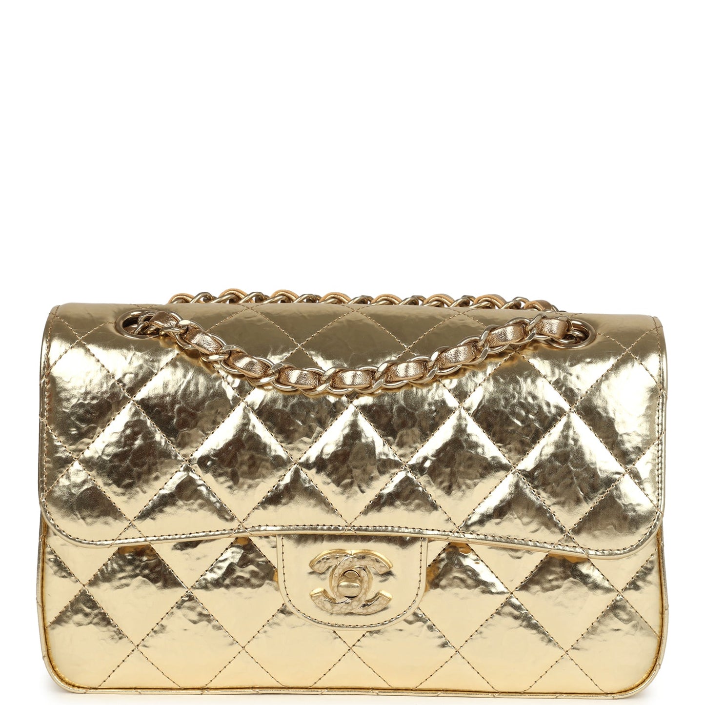 Chanel Small Classic Double Flap Gold Hammered Metallic Calfskin Brushed Gold Hardware