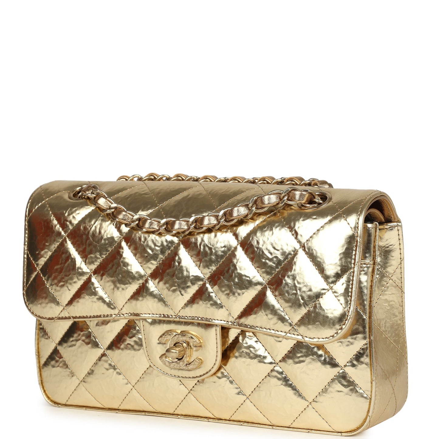 Chanel Small Classic Double Flap Gold Hammered Metallic Calfskin Brushed Gold Hardware