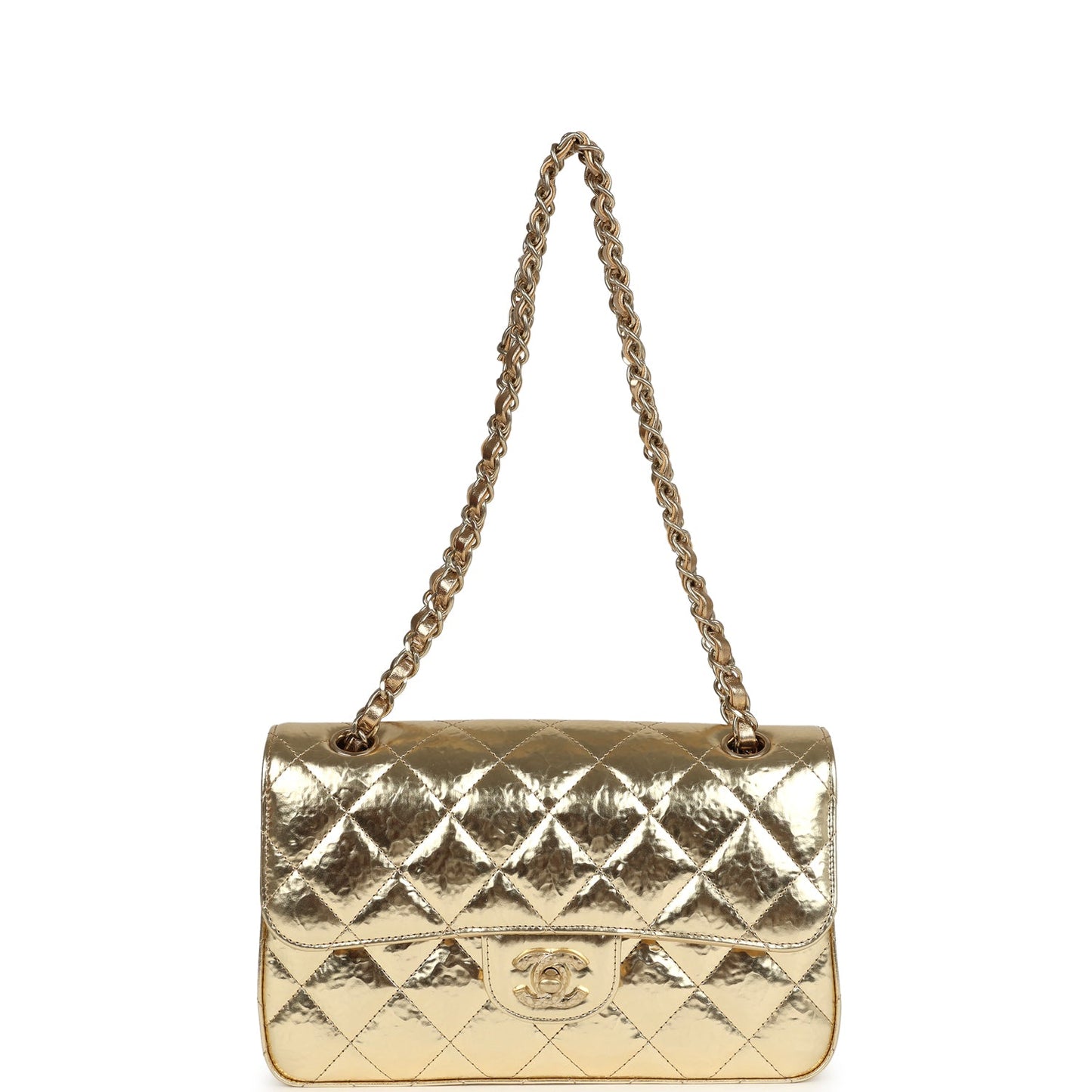 Chanel Small Classic Double Flap Gold Hammered Metallic Calfskin Brushed Gold Hardware