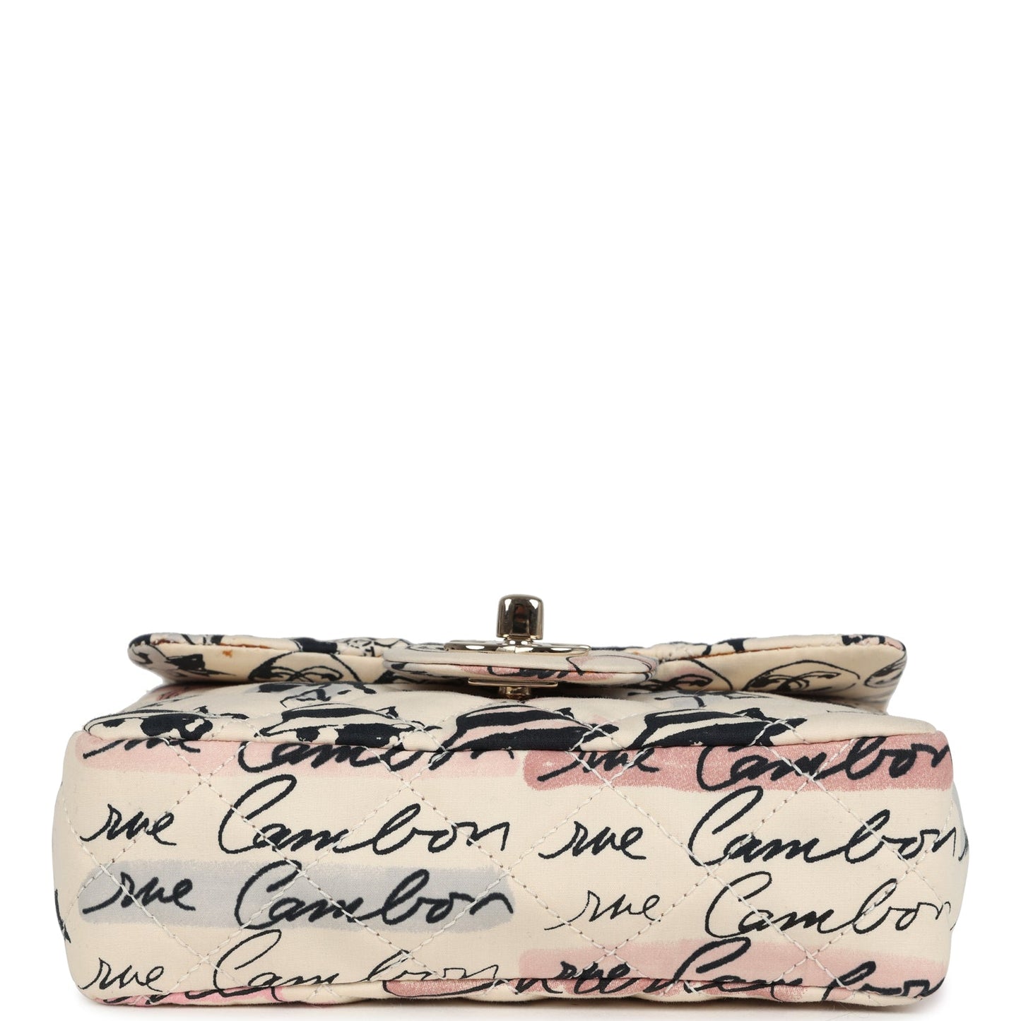 Vintage Chanel Mini Logo Square Flap Bag Light Pink Multi Printed Nylon Light Gold Hardware