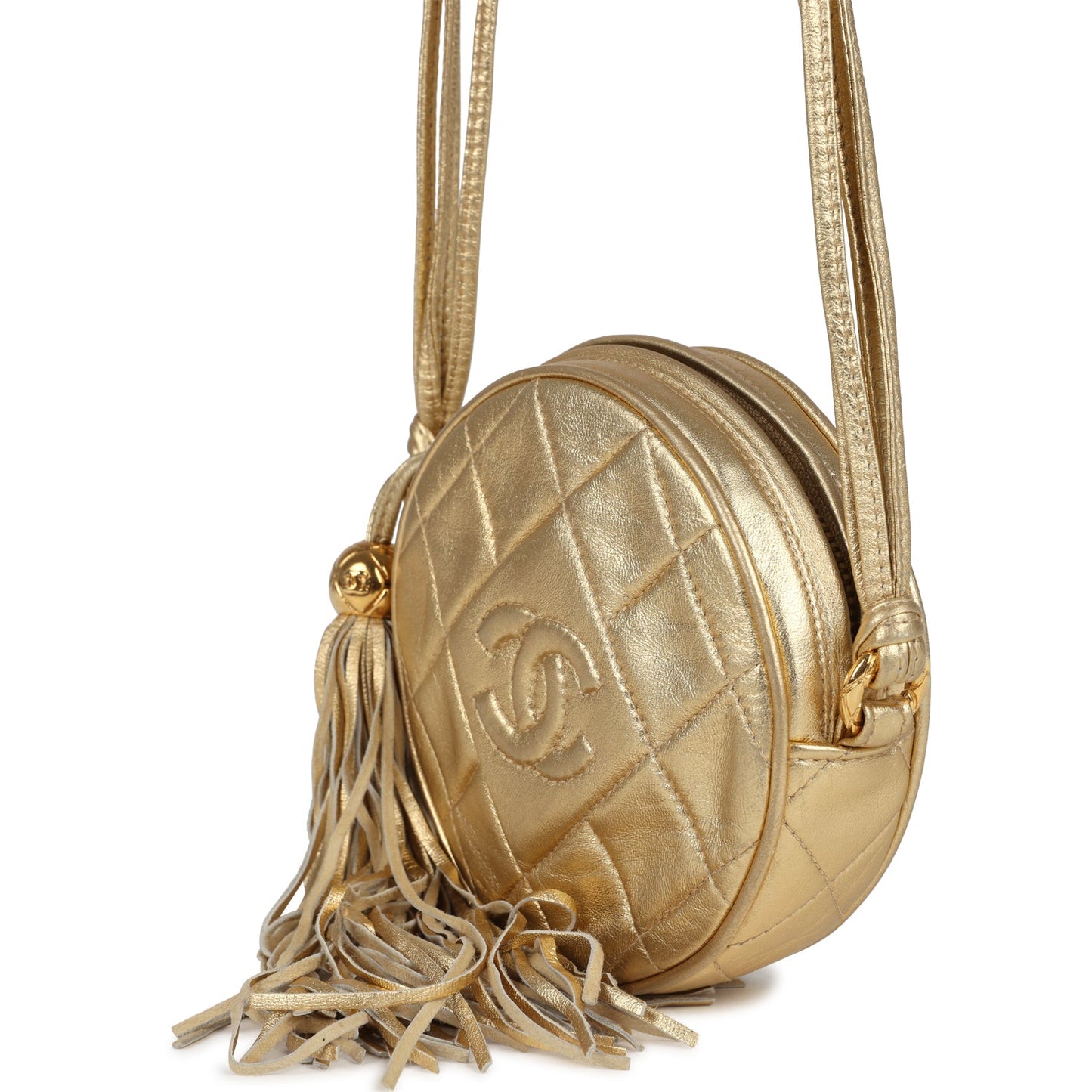 Vintage Chanel Mini CC Round Crossbody Bag Gold Lambskin Gold Hardware